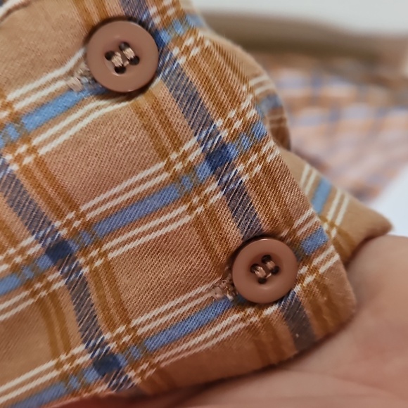 Aakaa Shirt Dress, Button Up, Brown & Blue, Plaid, Sz L, V Neck, Lightweight - Picture 6 of 9